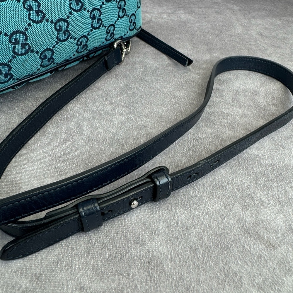 Gucci Monogram Blue Matelasse Diagonal Small GG Marmont Chain Shoulder Bag - Picture 10 of 16